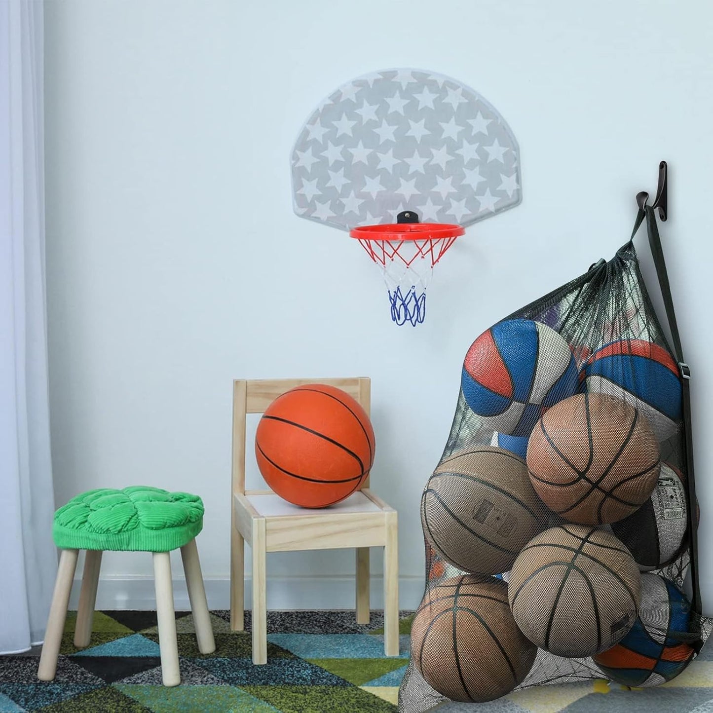 Heavy Duty Football Net Bag (10-12 Balls) Basketball Tennis Bag for Coaches Football Ball Bag Net Extra Large Mesh Drawstring Bag (Bar Strap No Pocket, 2)