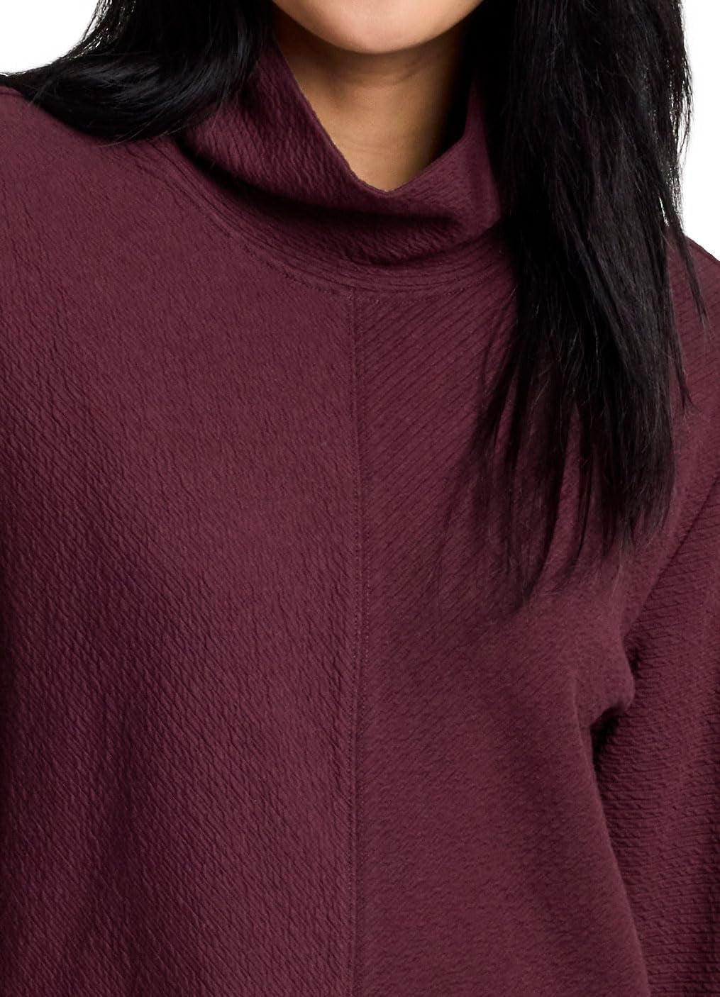 Active Women'S Ultra Soft Quilted Cowl Neck Pullover Sweater, Lightweight Mock Neck Tunic Sweatshirt with Thumbholes