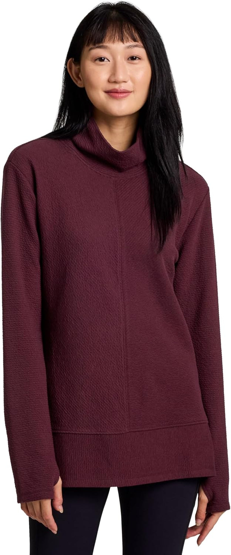 Active Women'S Ultra Soft Quilted Cowl Neck Pullover Sweater, Lightweight Mock Neck Tunic Sweatshirt with Thumbholes