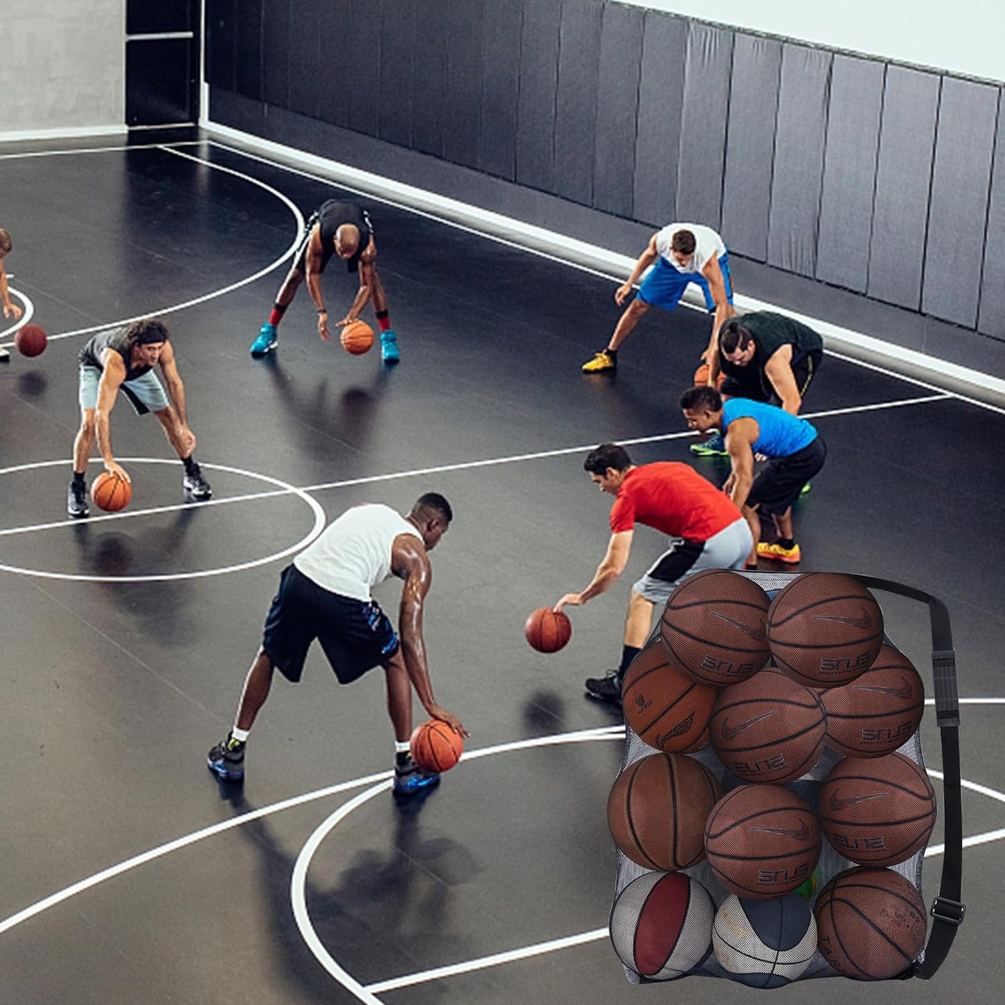 Heavy Duty Football Net Bag (10-12 Balls) Basketball Tennis Bag for Coaches Football Ball Bag Net Extra Large Mesh Drawstring Bag (Bar Strap No Pocket, 2)