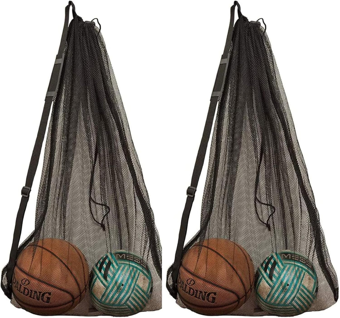 Heavy Duty Football Net Bag (10-12 Balls) Basketball Tennis Bag for Coaches Football Ball Bag Net Extra Large Mesh Drawstring Bag (Bar Strap No Pocket, 2)