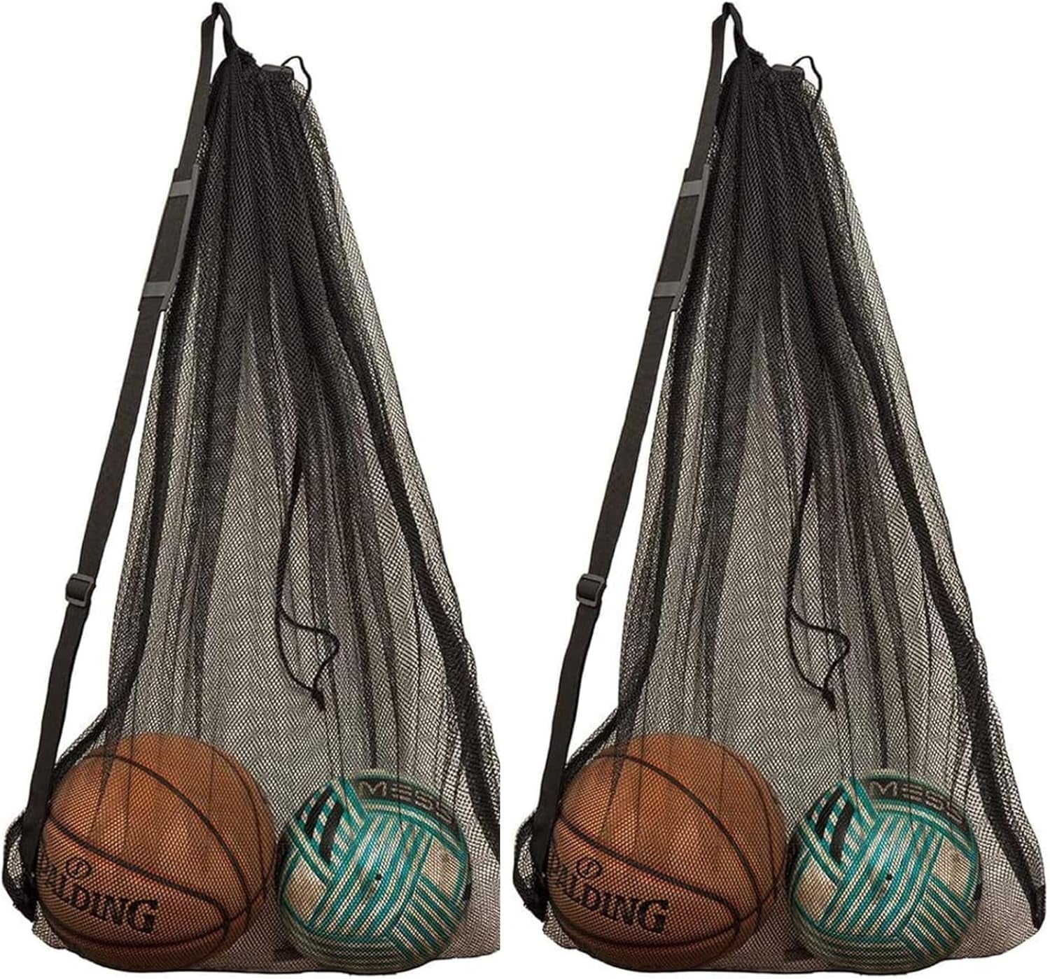 Heavy Duty Football Net Bag (10-12 Balls) Basketball Tennis Bag for Coaches Football Ball Bag Net Extra Large Mesh Drawstring Bag (Bar Strap No Pocket, 2)