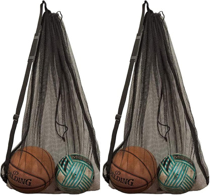 Heavy Duty Football Net Bag (10-12 Balls) Basketball Tennis Bag for Coaches Football Ball Bag Net Extra Large Mesh Drawstring Bag (Bar Strap No Pocket, 2)