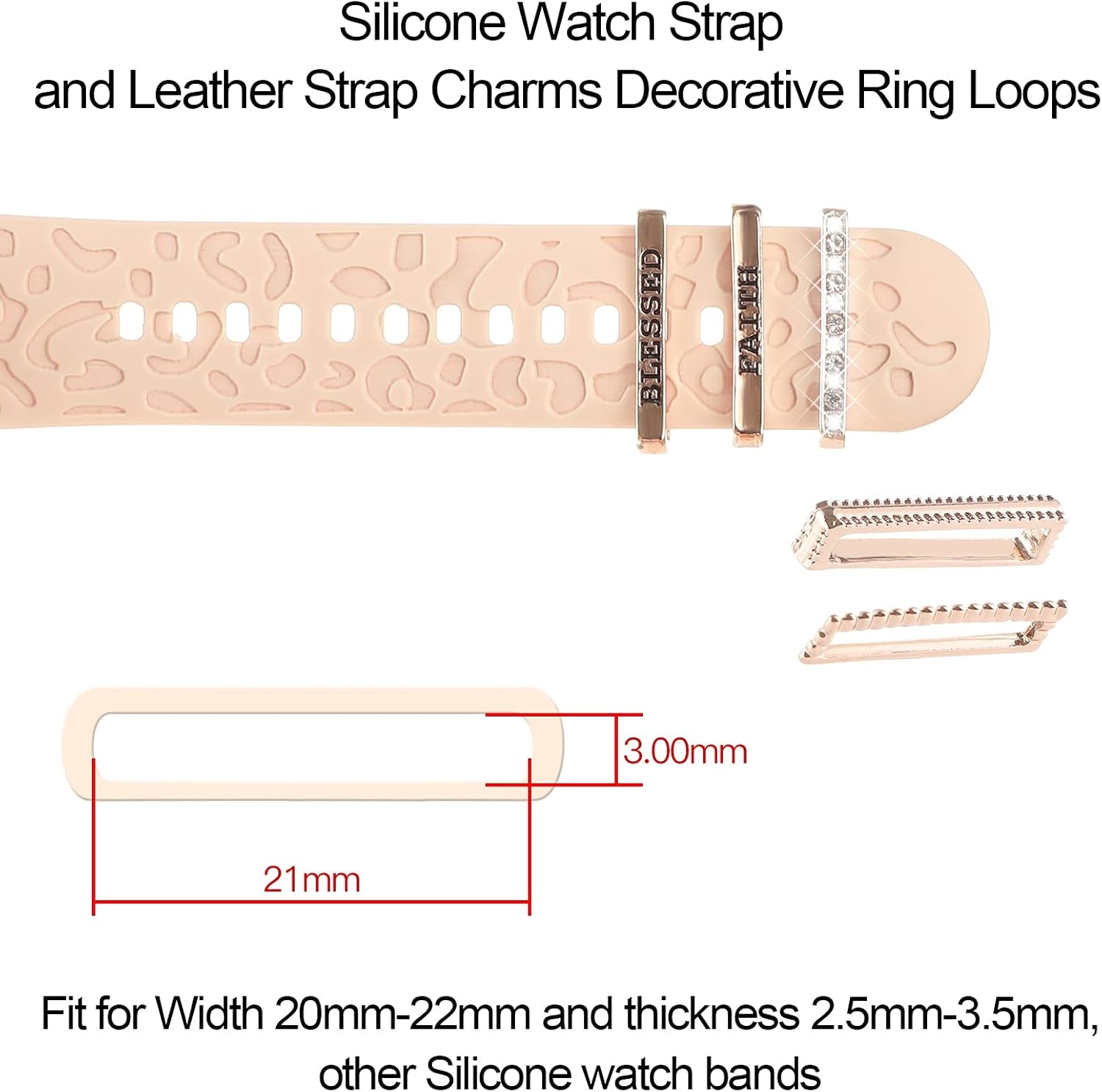 Decorative Rings Loops Compatible with Apple Watch Silicone Bands Charms 49Mm 46Mm 45Mm 44Mm 42Mm 41Mm 40Mm 38Mm Iwatch Series 11 10 9 8 7 SE 6 5 4 3 Watchband Metal Diamond Charms Accessories (No Band)