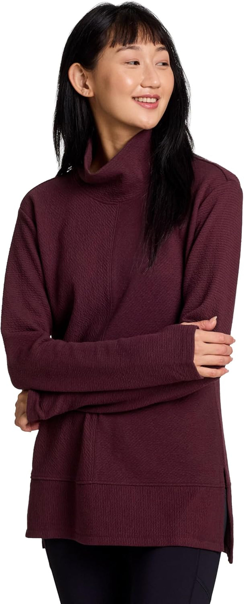 Active Women'S Ultra Soft Quilted Cowl Neck Pullover Sweater, Lightweight Mock Neck Tunic Sweatshirt with Thumbholes