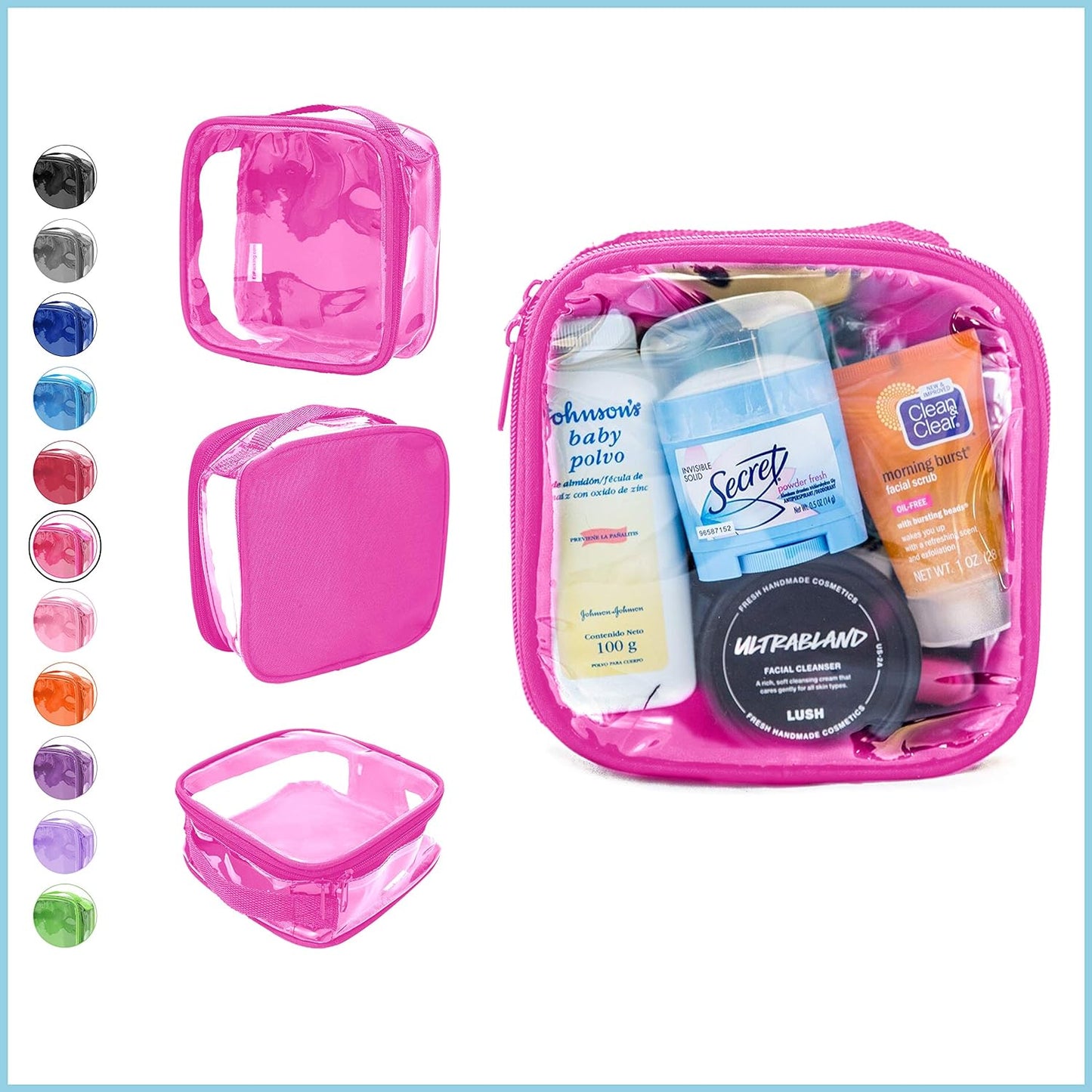 Clear TSA Approved 3-1-1 Travel Toiletry Bag for Carry On/Quart Size Transparent Liquids Pouch for Airport Security/Reusable See through Vinyl & PVC Plastic Organizer Men Women (Pink)