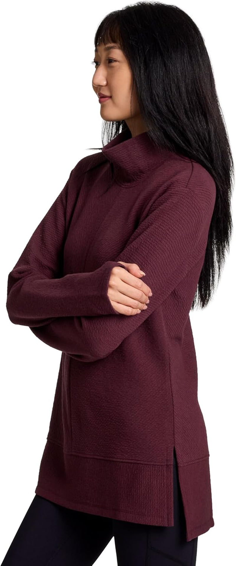 Active Women'S Ultra Soft Quilted Cowl Neck Pullover Sweater, Lightweight Mock Neck Tunic Sweatshirt with Thumbholes